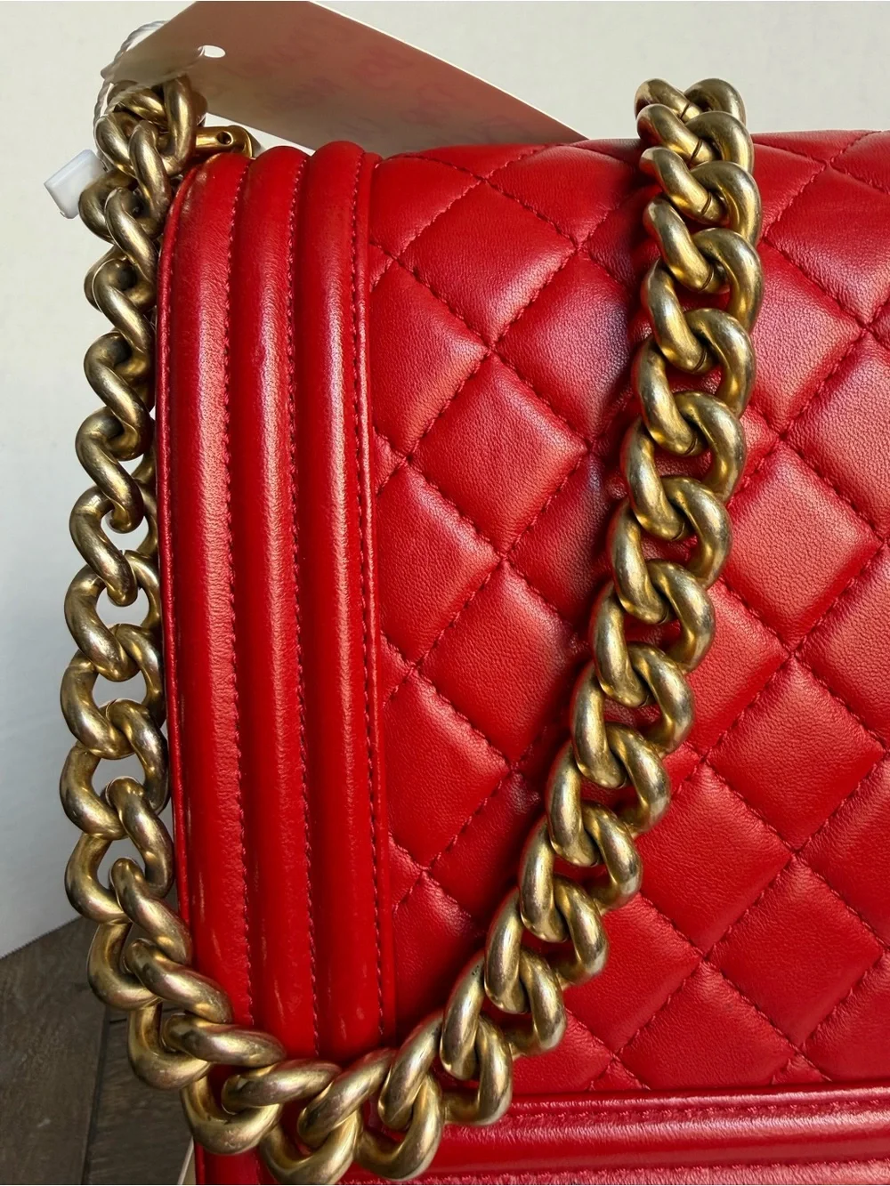 CHANEL Red Quilted Leather Medium Boy